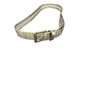vintage-style unbranded silver metal paneled belt Fits Up To 36”